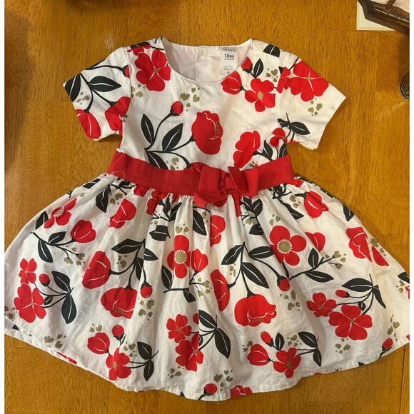 Carters 18 month white & red  flowers bow in front full skirt dress 100% cotton - Picture 3 of 6